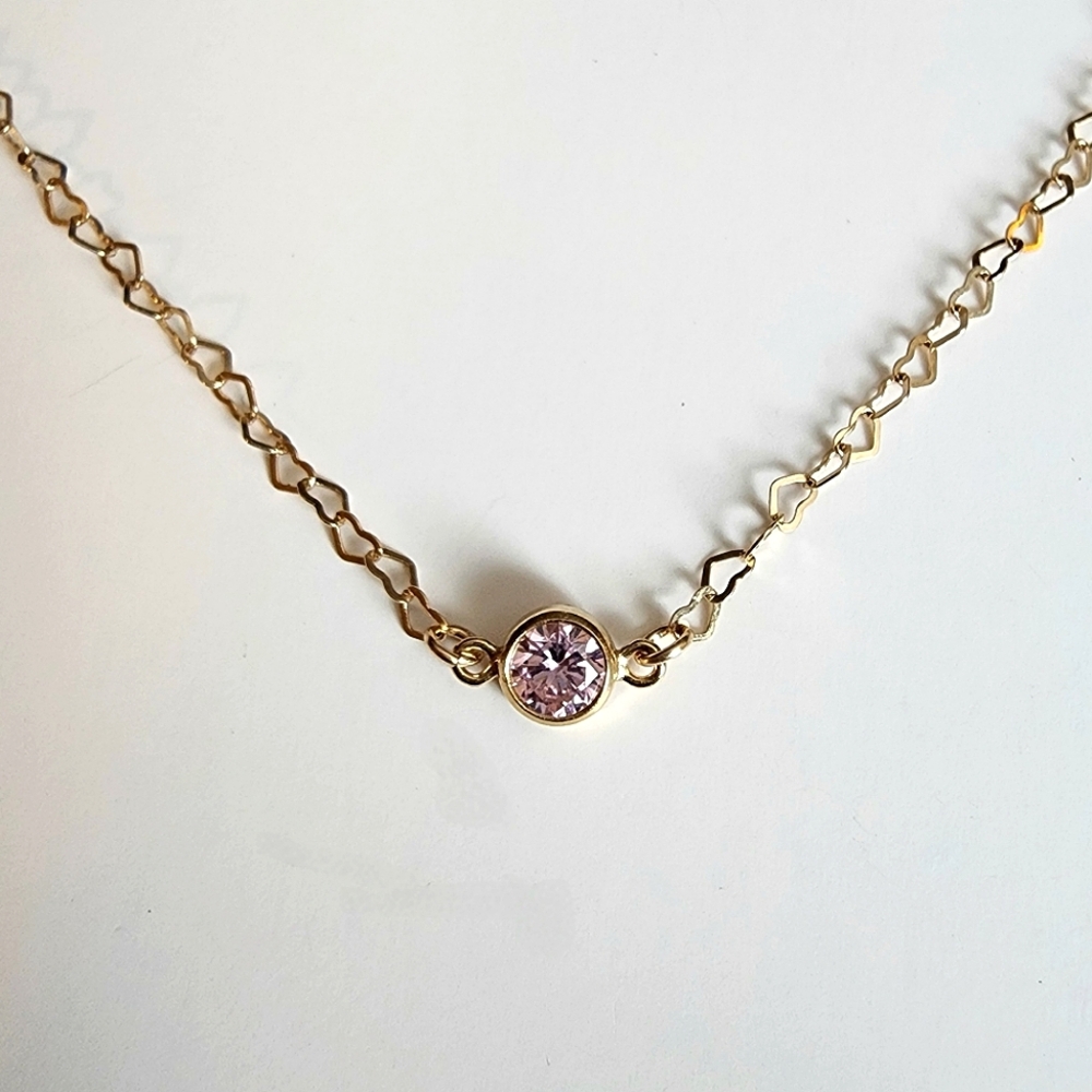 14k Gold filled Pink tourmaline and hearts necklace